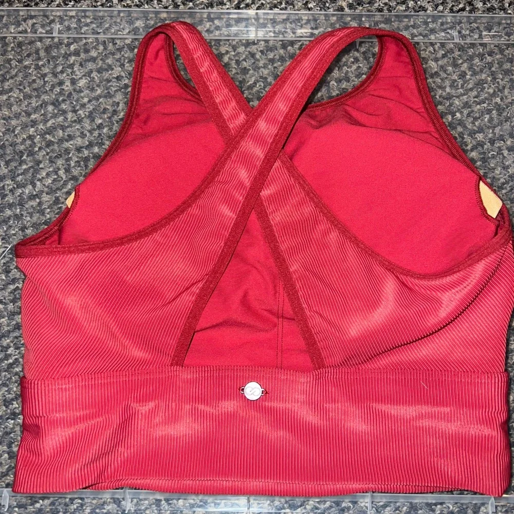 CALIA Sports Bra Womens Medium Red Excellent Ribbed High Neck Crossback Active